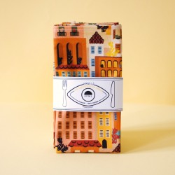 lot de deux serviettes de table orange ville, collection mon toit
