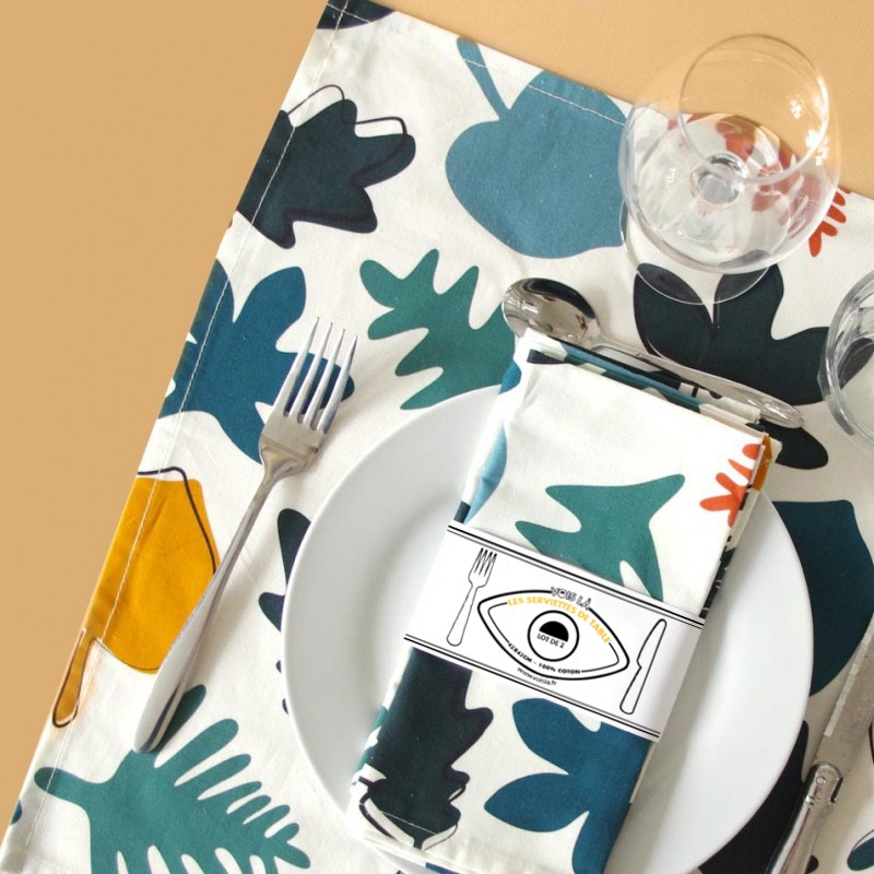 serviettes de table coton motif foret