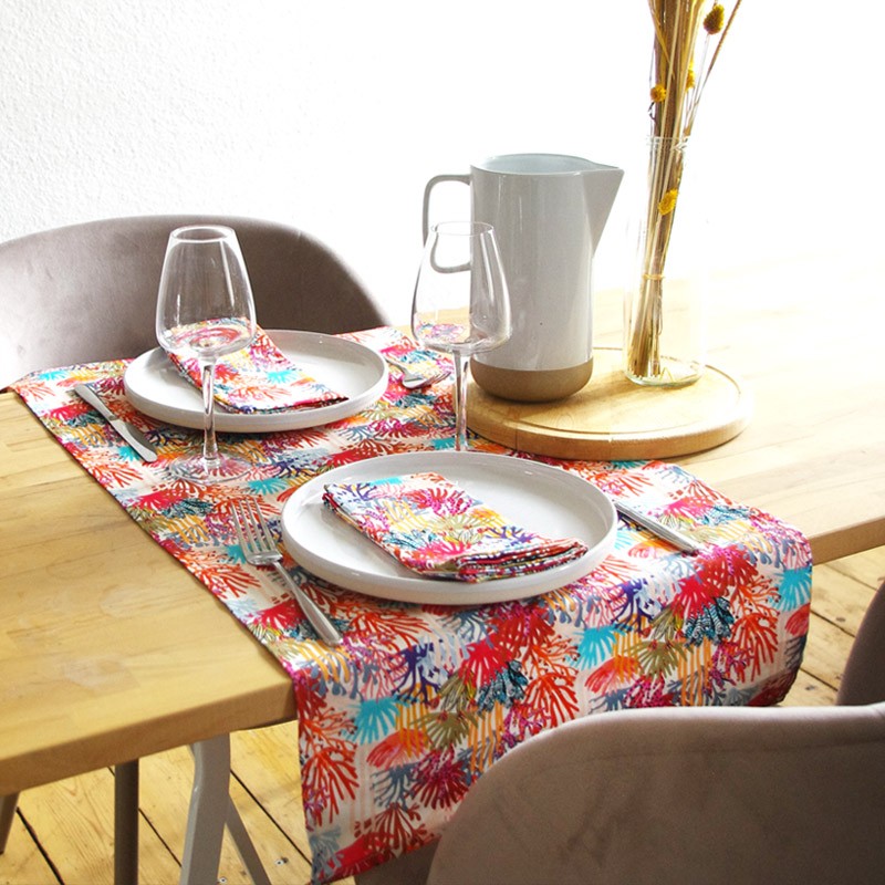 Chemin de table coton motif corail